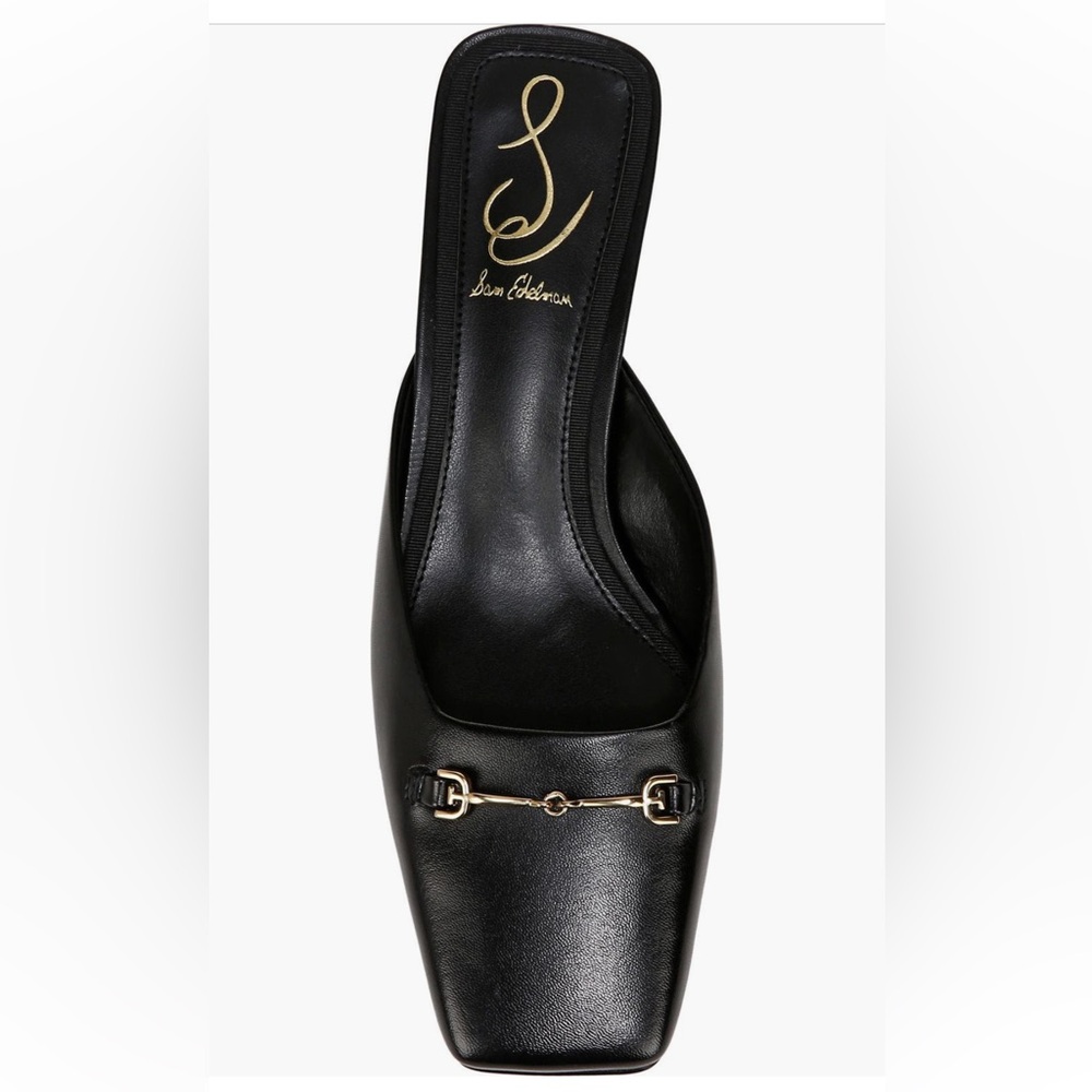 🎩 SAM ELDERMAN Ollie Square-toe Faux Leather slip-on Bit Mule, kitten-heel